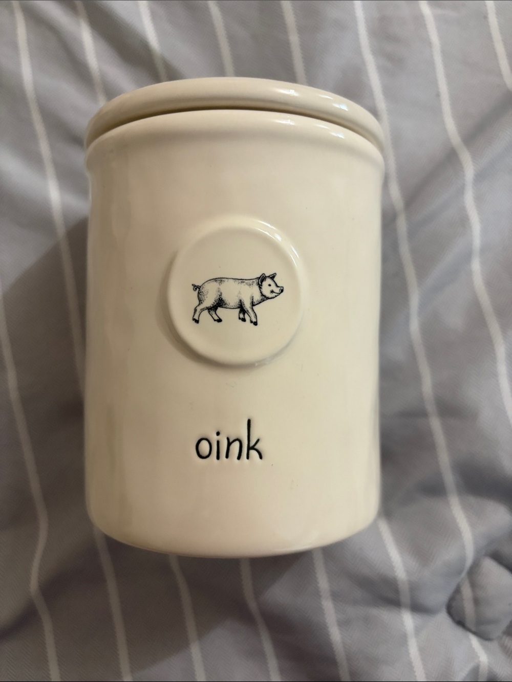 Rae Dunn Cream Ceramic 'oink' Storage Jar with Pig Design